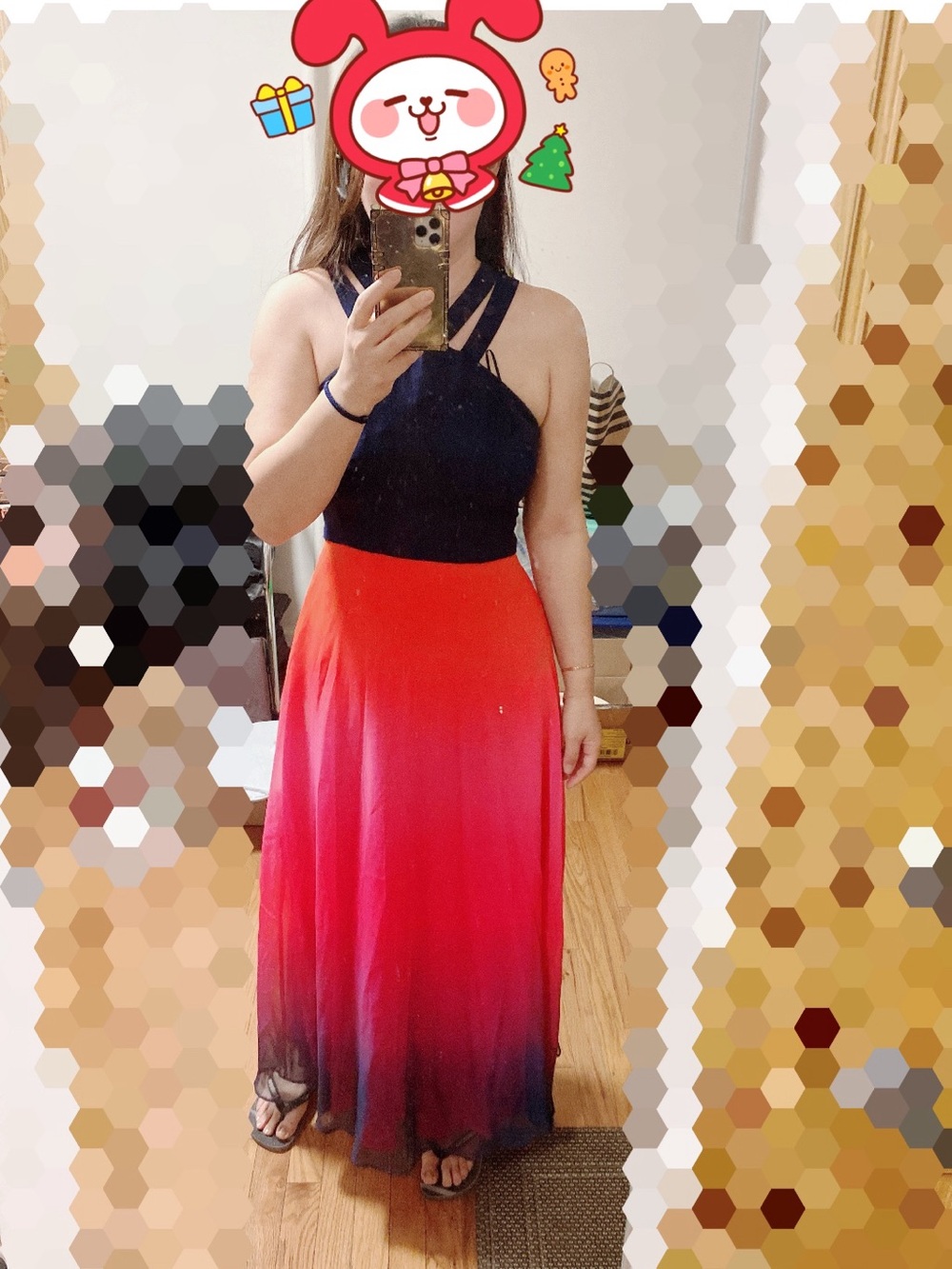 CeCe Black Halter Top Red to Blue Ombre Maxi Dress